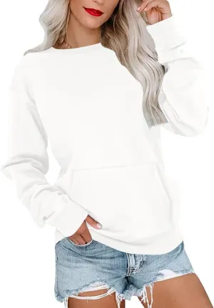 OPOIPIN Women's Fall Long Sleeve Crew Neck Sweatshirt Pullover Top with Pocket