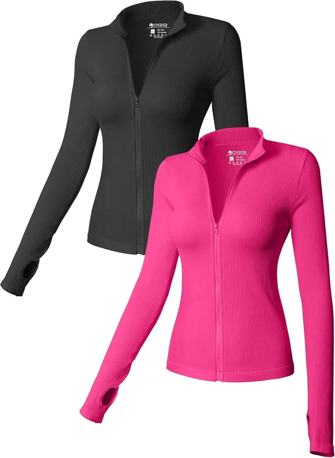 OQQ Womens 2 Piece Long Sleeve Tops Stand Neck Front Zipped Stretch Fitted Underscrubs Tee Shirts Tops