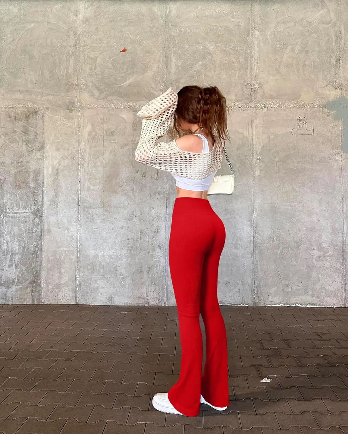 OQQ Women's Flare Pants Ribbed Seamless Workout High Waist Bell Bottoms Pants