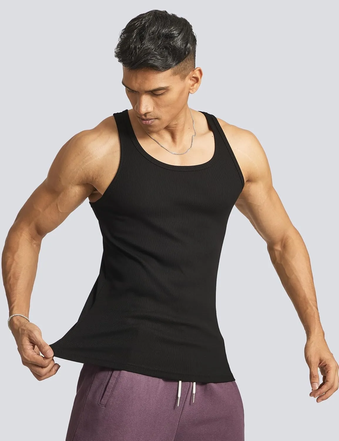 Ouber Men's Ribbed Gym Tank Top Fitness Workout Muscle Sleeveless Bodybuilding Shirt
