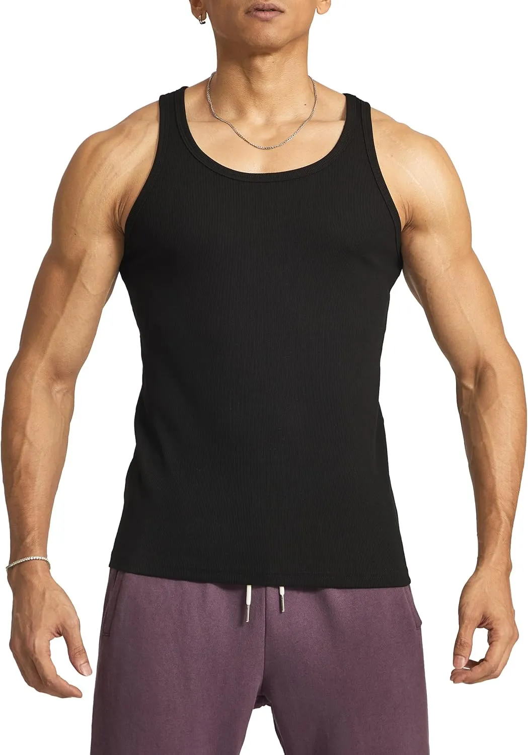 Ouber Men's Ribbed Gym Tank Top Fitness Workout Muscle Sleeveless Bodybuilding Shirt