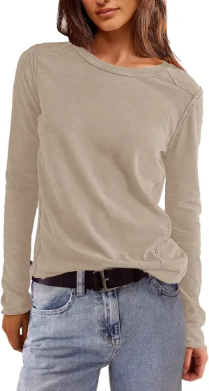 Panadila Womens Long Sleeve Crewneck Shirts Oversized Casual Pullover Tops Loose Fit Layering Top Spring Basic Tee