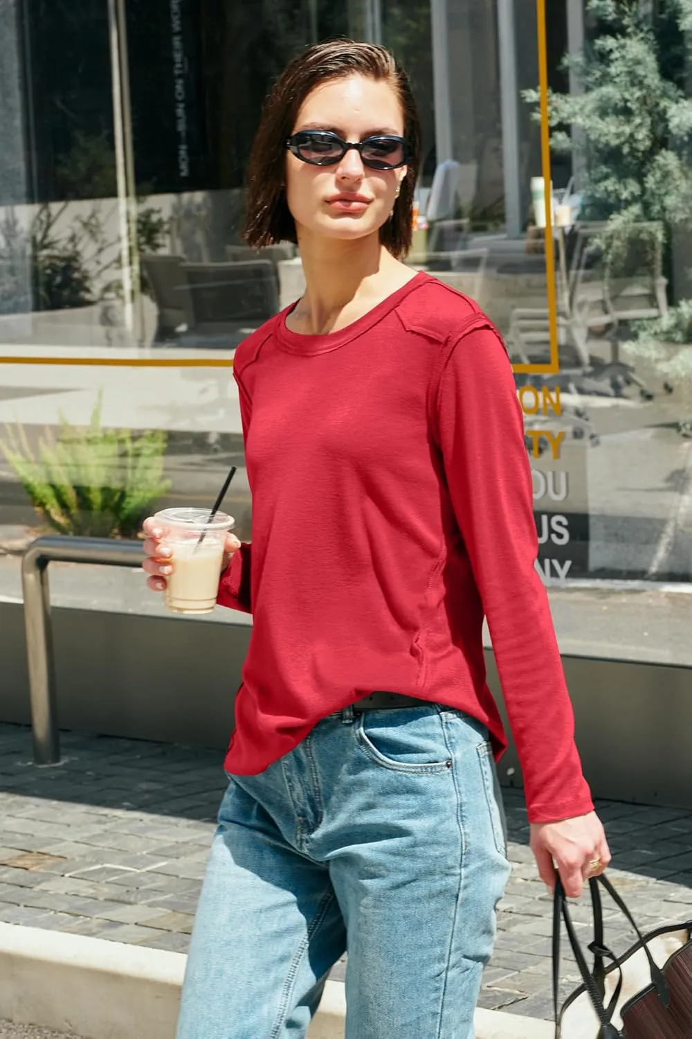 Panadila Womens Long Sleeve Crewneck Shirts Oversized Casual Pullover Tops Loose Fit Layering Top Spring Basic Tee