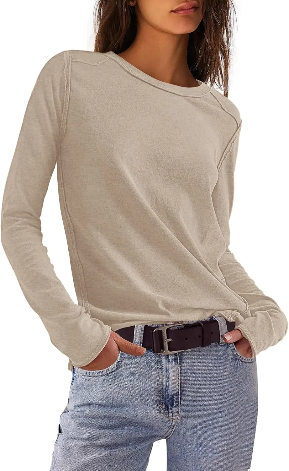 Panadila Womens Long Sleeve Crewneck Shirts Oversized Casual Pullover Tops Loose Fit Layering Top Spring Basic Tee