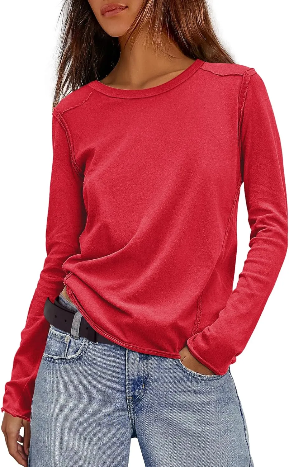 Panadila Womens Long Sleeve Crewneck Shirts Oversized Casual Pullover Tops Loose Fit Layering Top Spring Basic Tee