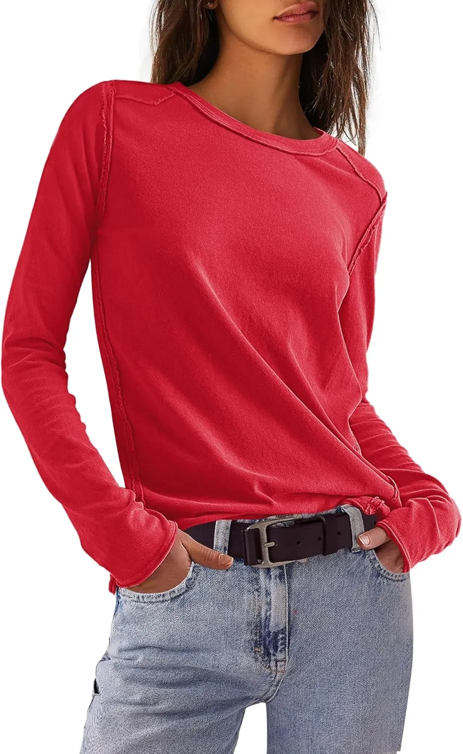 Panadila Womens Long Sleeve Crewneck Shirts Oversized Casual Pullover Tops Loose Fit Layering Top Spring Basic Tee