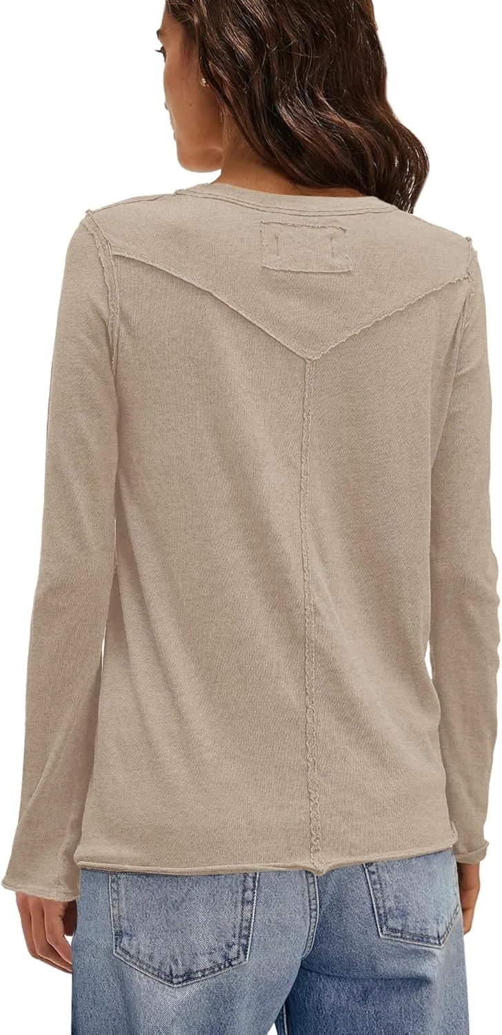 Panadila Womens Long Sleeve Crewneck Shirts Oversized Casual Pullover Tops Loose Fit Layering Top Spring Basic Tee