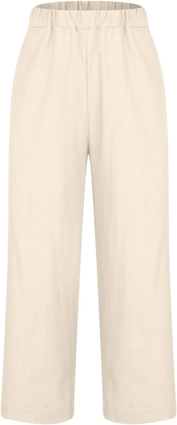 Pants for Women Linen Pants Elastic High Waist Pant Lightweight Straight Leg Pant Casual Summer Comfort Linen Trouser