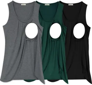 PARNIXS Summer Women's Maternity Nursing Tank Top Sleeveless Comfy Breastfeeding Clothes