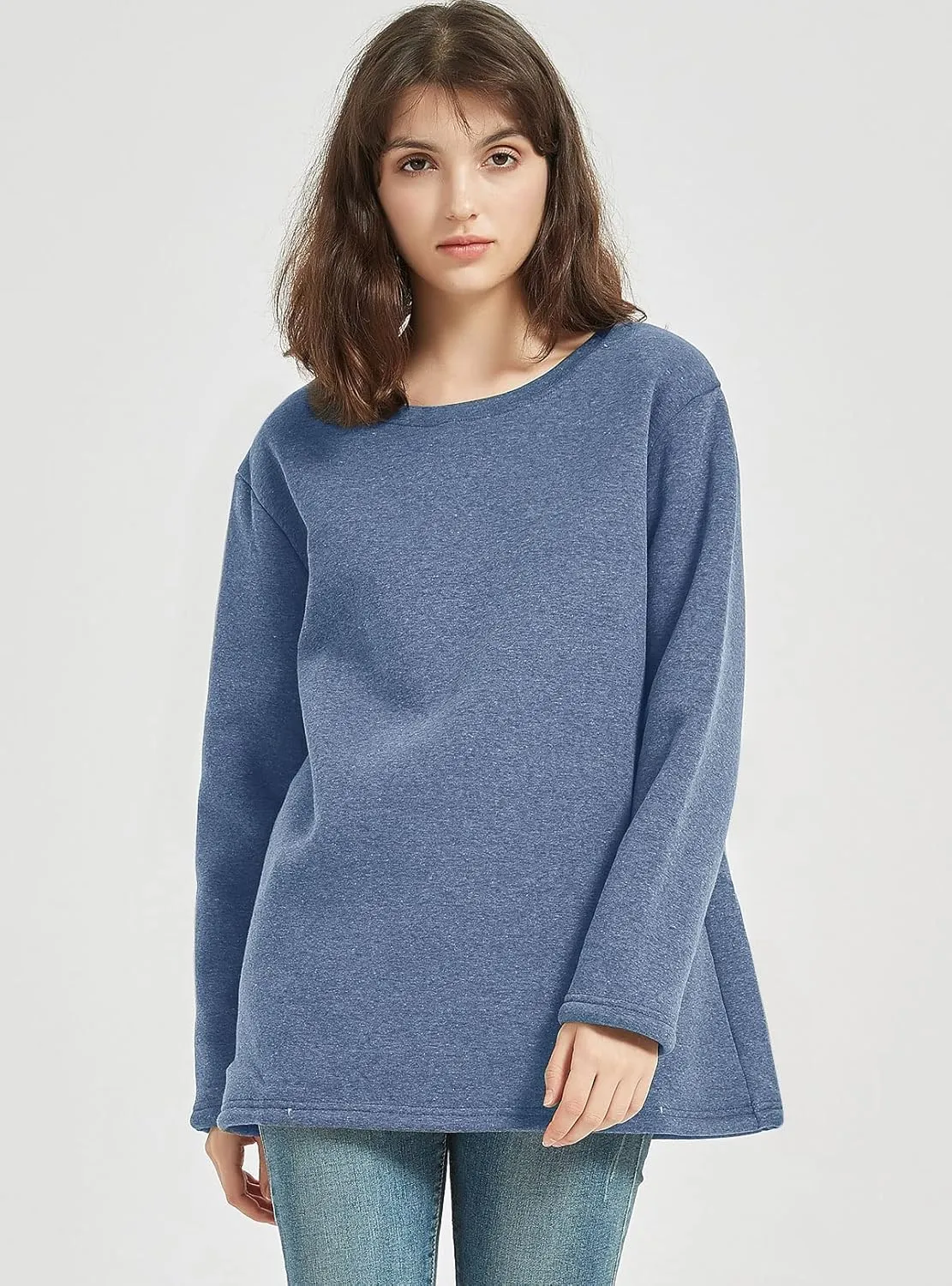 PEHMEA Women's Winter Warm Sherpa Lined Fleece Sweatshirt Crewneck Sport Pullover Loungewear Tops