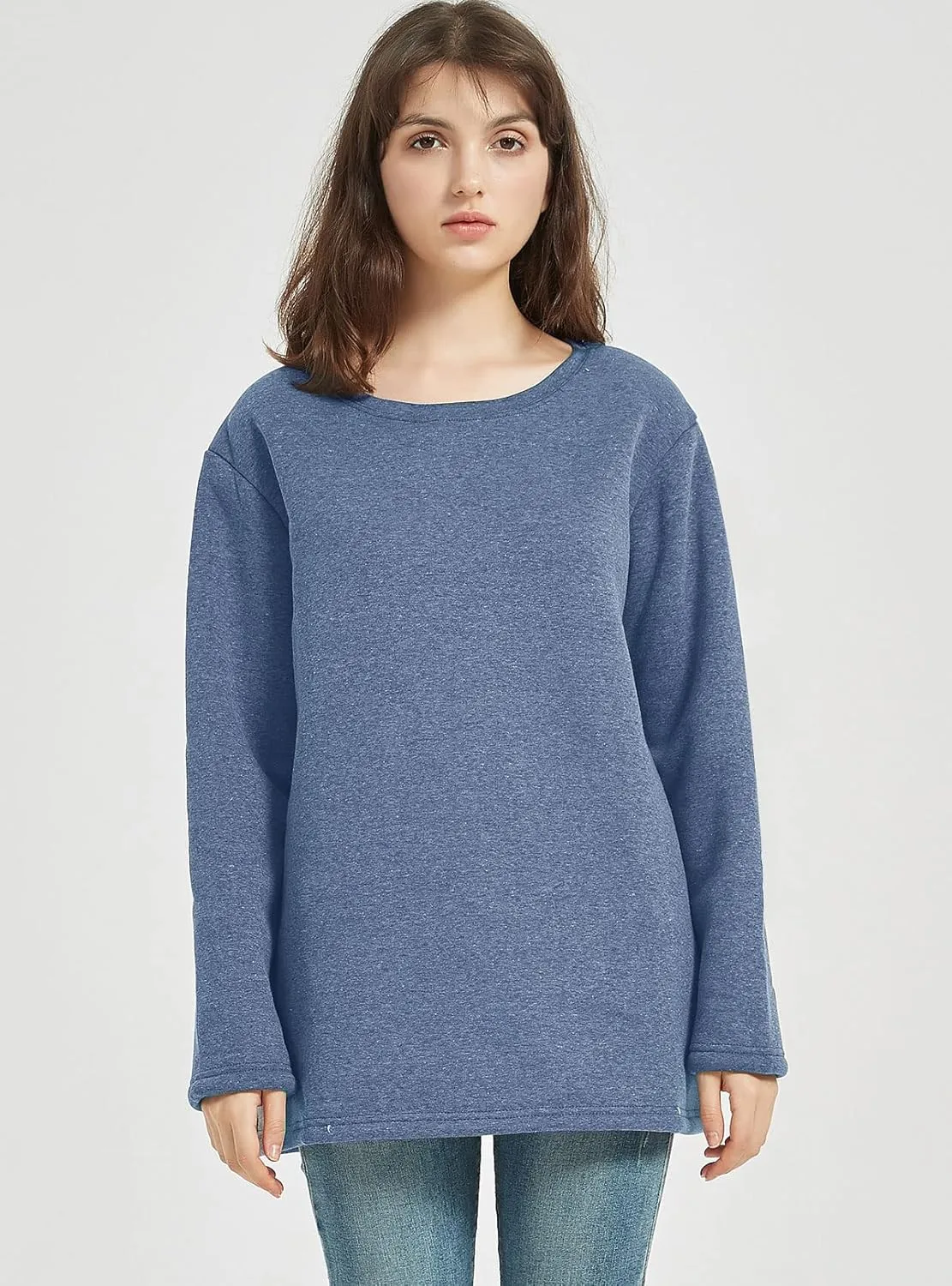 PEHMEA Women's Winter Warm Sherpa Lined Fleece Sweatshirt Crewneck Sport Pullover Loungewear Tops
