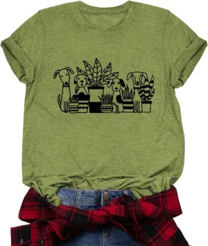 Plant Shirts for Women Dogs and Plants Lover Shirt Gardening Gifts Tee Funny Plant Mom Tops