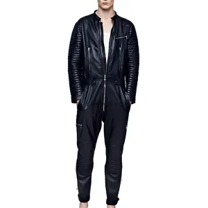 Pleated Sleeves Men Leather Trendy Jumpsuit