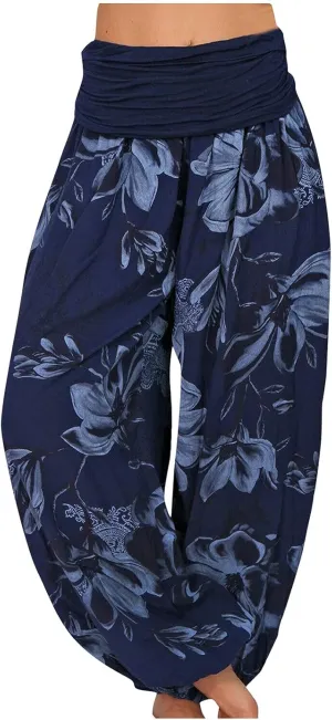 Plus Size Pants for Women 2023 Paisley Floral Print High Waist Harem Pants Casual Vintage Loose Fit Trouser Pants