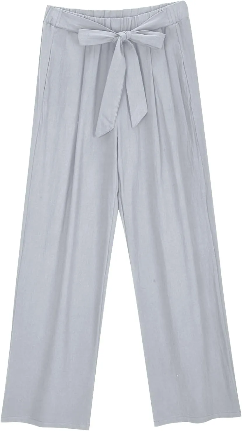 Plus Size Paperbag Pants for Women Trendy Cotton Linen Wide Leg Pants Summer Vacation Boho Comfy Trousers
