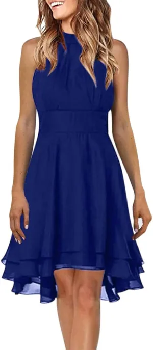 Plus Size Sexy Off The Shoulder Cocktail Dress for Women Trendy Sleeveless Chiffon Formal Ruched Midi Halter Dress
