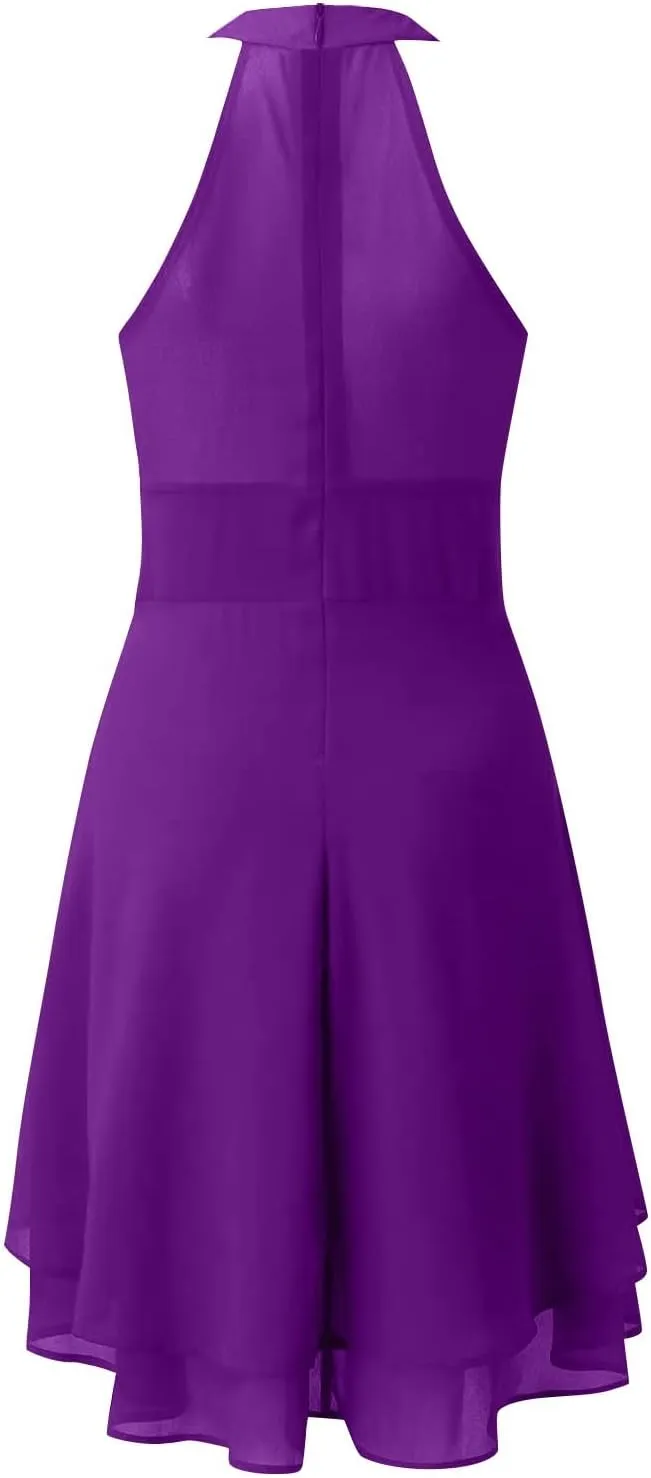 Plus Size Sexy Off The Shoulder Cocktail Dress for Women Trendy Sleeveless Chiffon Formal Ruched Midi Halter Dress