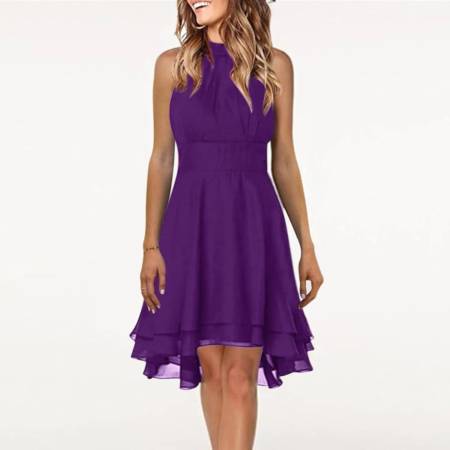 Plus Size Sexy Off The Shoulder Cocktail Dress for Women Trendy Sleeveless Chiffon Formal Ruched Midi Halter Dress