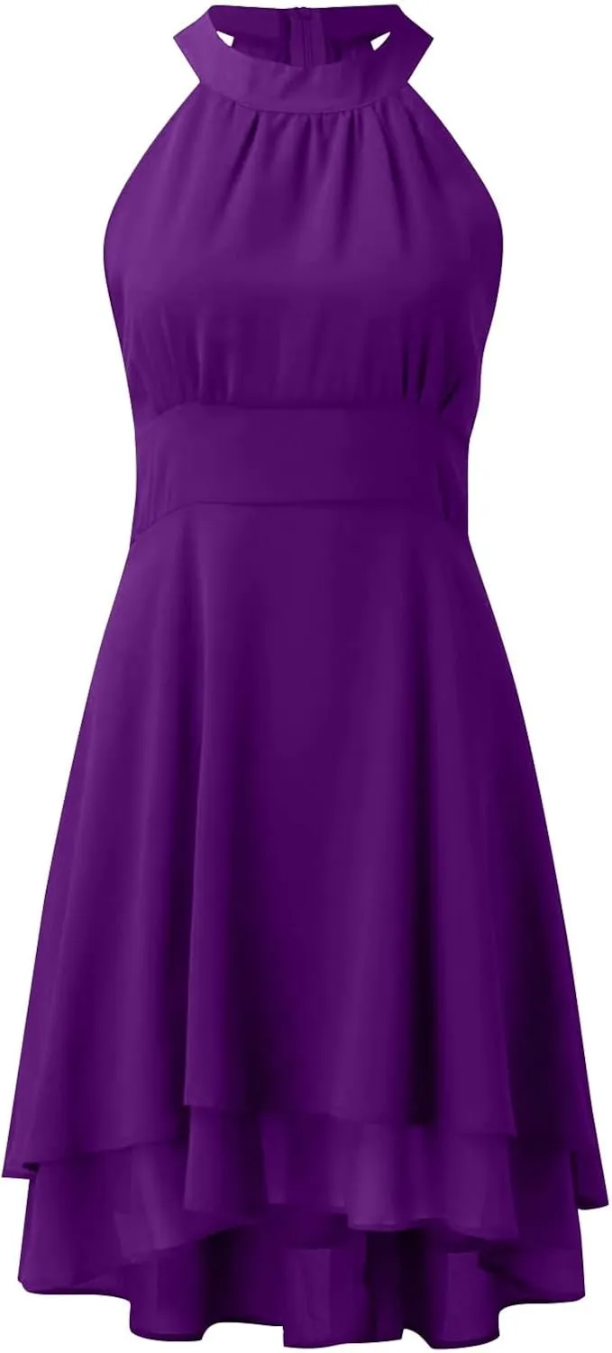 Plus Size Sexy Off The Shoulder Cocktail Dress for Women Trendy Sleeveless Chiffon Formal Ruched Midi Halter Dress