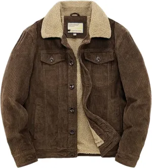 Pulcykp Men's Casual Warm Cotton Padded Loose Parka Coat Winter Corduroy Solid Zip Windbreaker Jackets