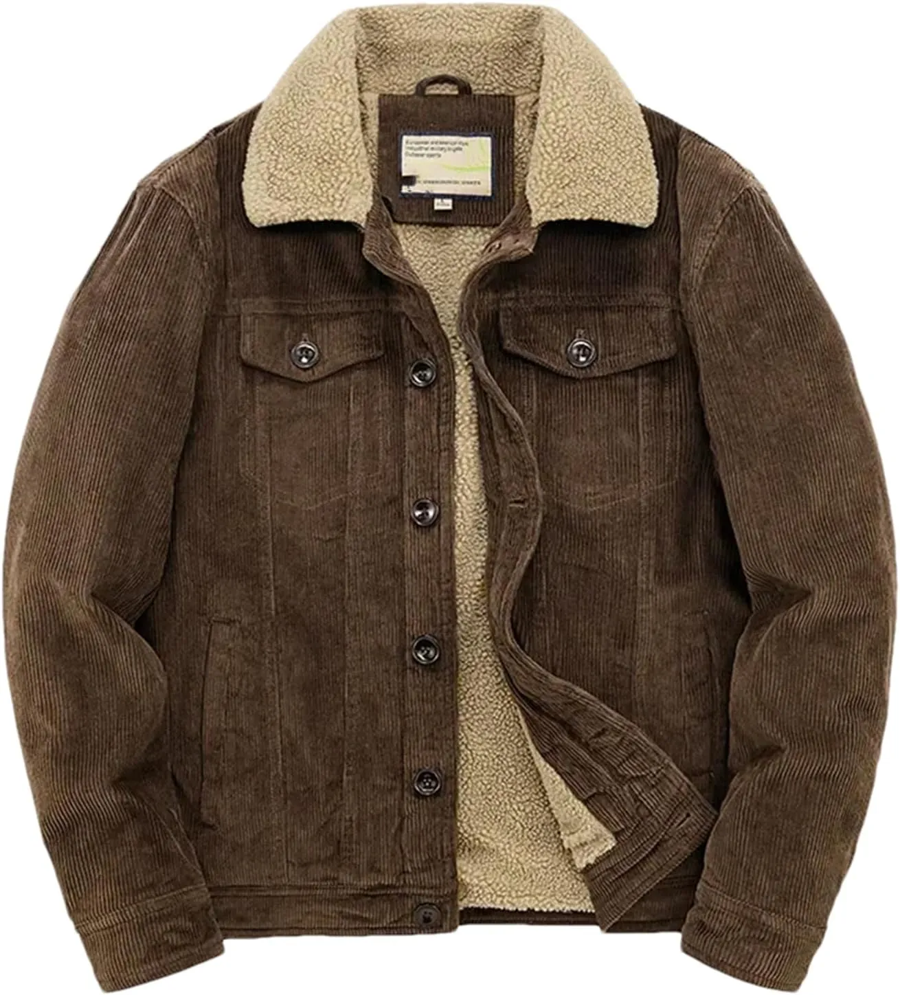 Pulcykp Men's Casual Warm Cotton Padded Loose Parka Coat Winter Corduroy Solid Zip Windbreaker Jackets