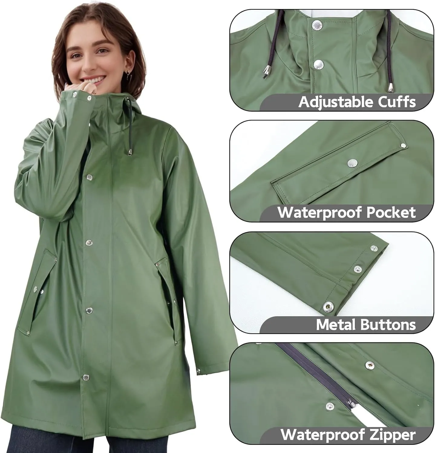 Rain Jackets for Women, Rain Coats Long Hooded Outdoor Waterproof Windbreaker Women's Trench Coat
