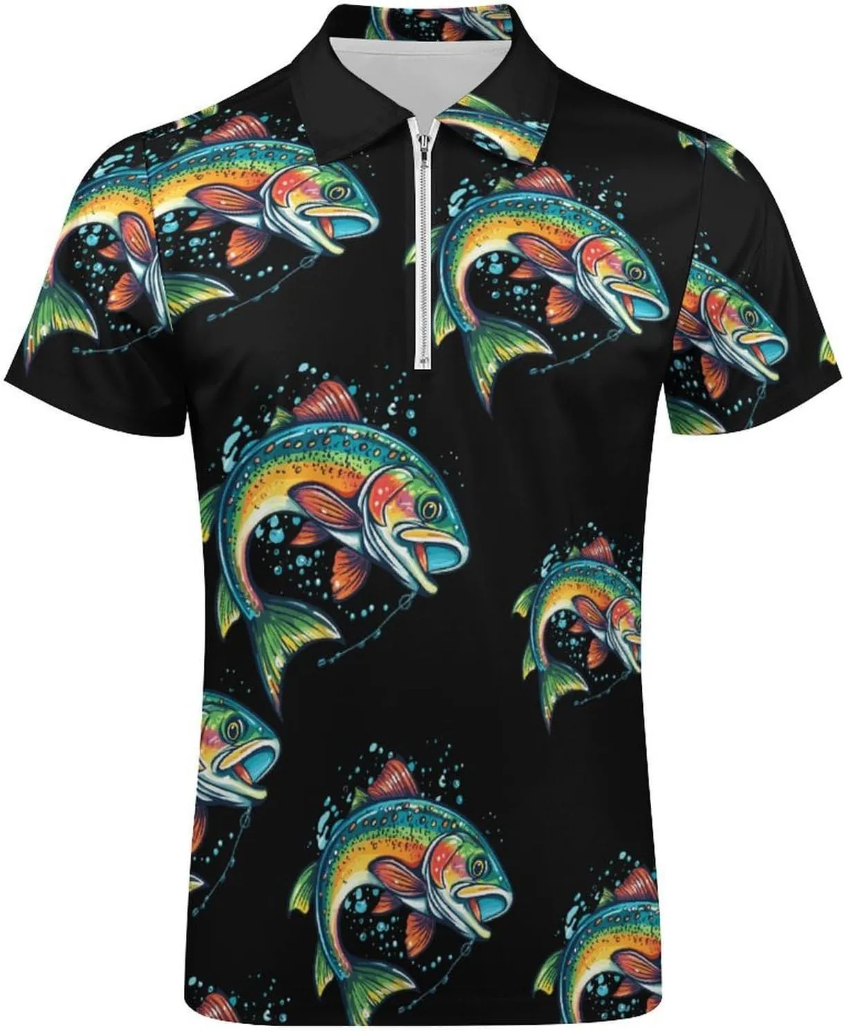 Rainbow Trout Print Mens Polo Shirts Quick Dry Short Sleeve Zip Up T-Shirt Tee Top