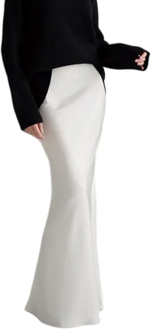 RARITYUS Womens Silky Satin High Waist Maxi Skirt Elegant Flowy A Line Long Skirt Elastic Bodycon Mermaid Skirt