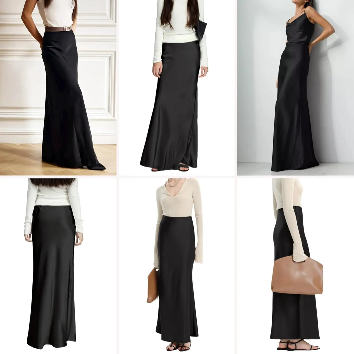 RARITYUS Womens Silky Satin High Waist Maxi Skirt Elegant Flowy A Line Long Skirt Elastic Bodycon Mermaid Skirt