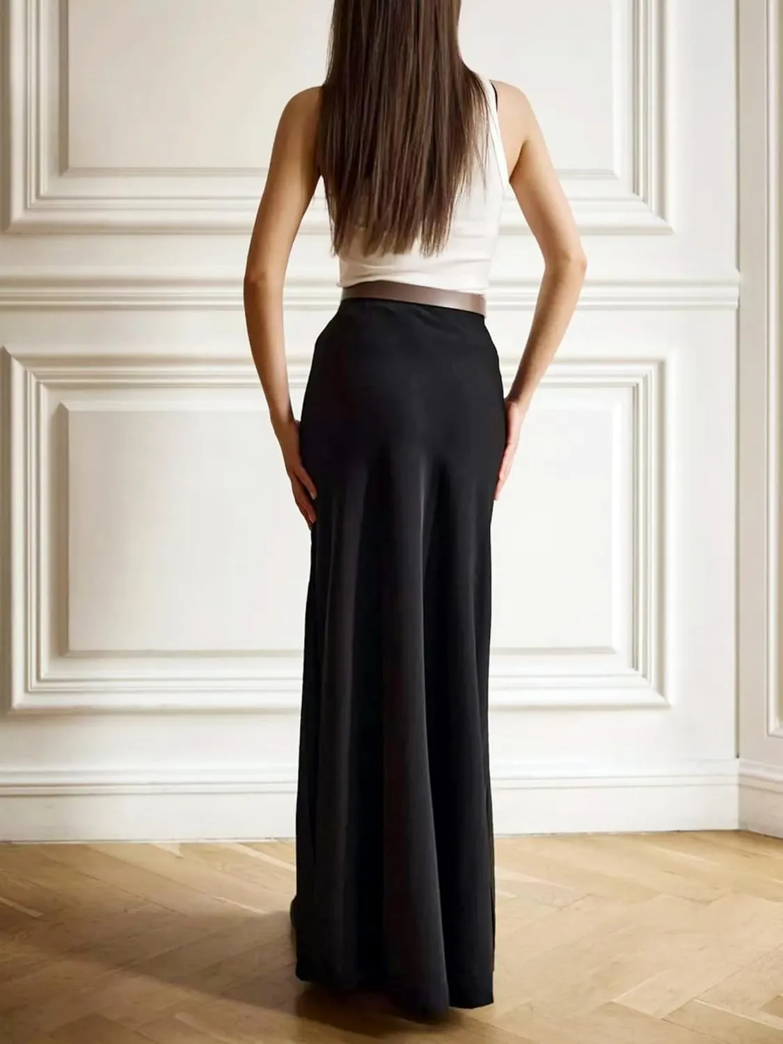 RARITYUS Womens Silky Satin High Waist Maxi Skirt Elegant Flowy A Line Long Skirt Elastic Bodycon Mermaid Skirt