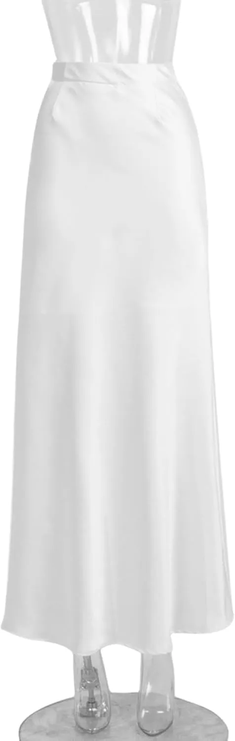 RARITYUS Womens Silky Satin High Waist Maxi Skirt Elegant Flowy A Line Long Skirt Elastic Bodycon Mermaid Skirt