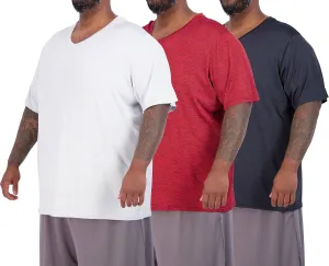 Real Essentials 3 Pack: Mens Big & Tall V-Neck Short-Sleeve Tech Stretch Dry-Fit T-Shirt (3X Tall-5X Tall)