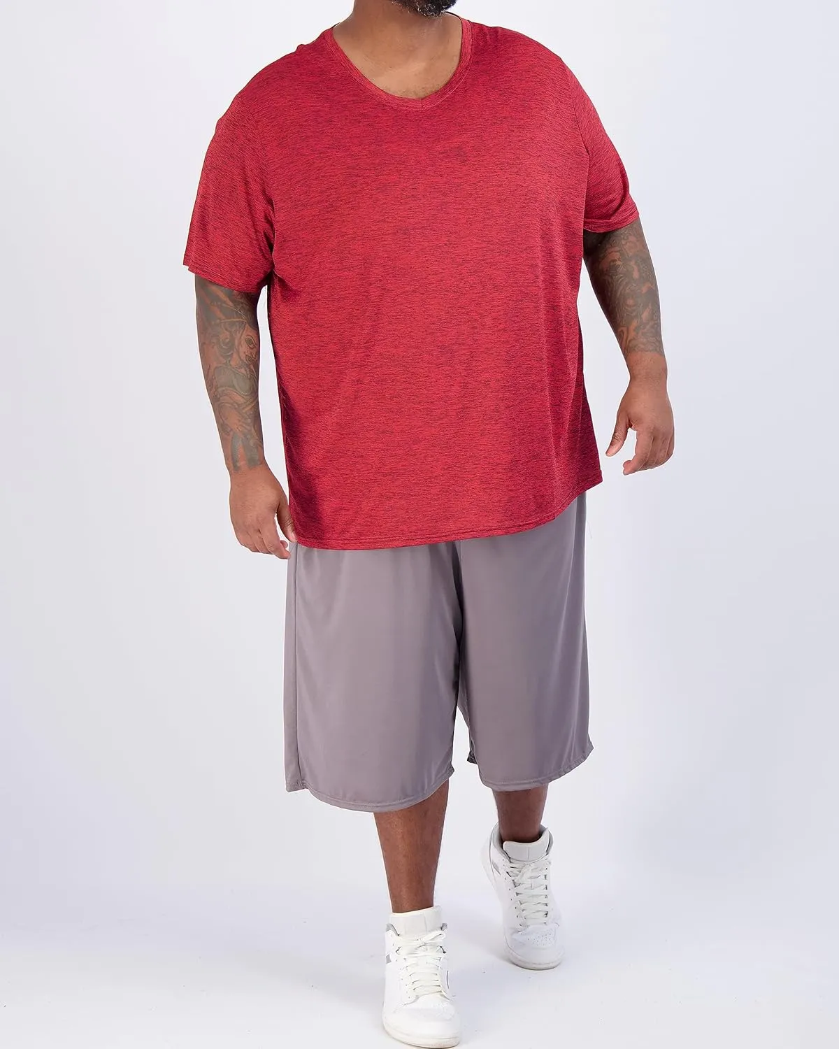 Real Essentials 3 Pack: Mens Big & Tall V-Neck Short-Sleeve Tech Stretch Dry-Fit T-Shirt (3X Tall-5X Tall)