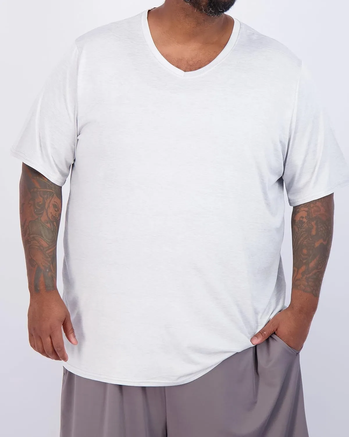 Real Essentials 3 Pack: Mens Big & Tall V-Neck Short-Sleeve Tech Stretch Dry-Fit T-Shirt (3X Tall-5X Tall)