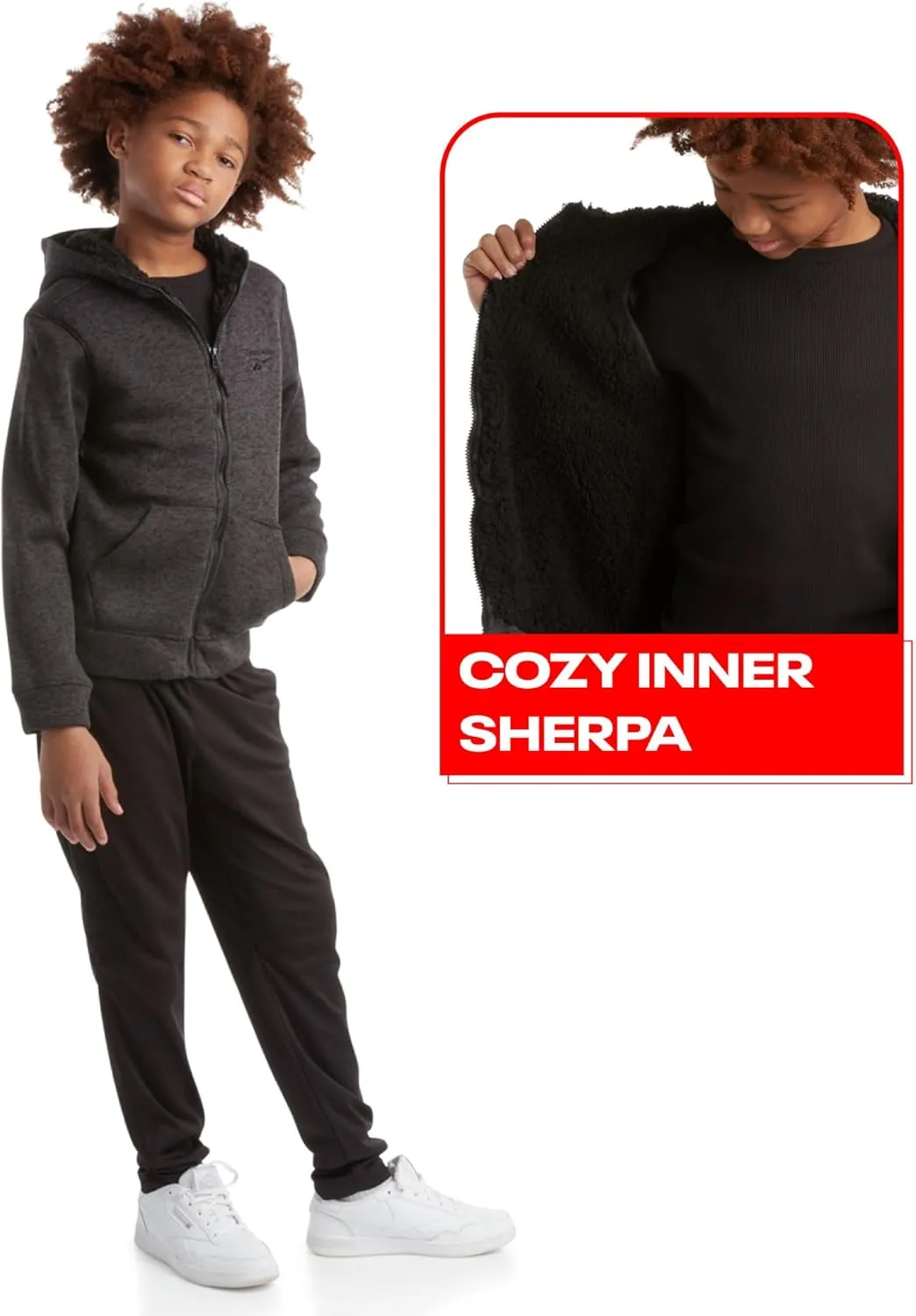 Reebok Boys Sweatshirt  Heavyweight Sherpa Lined Full Zip Sweater Fleece Jacket  Winter Hoodie Sweatshirt for Boys (8-20)