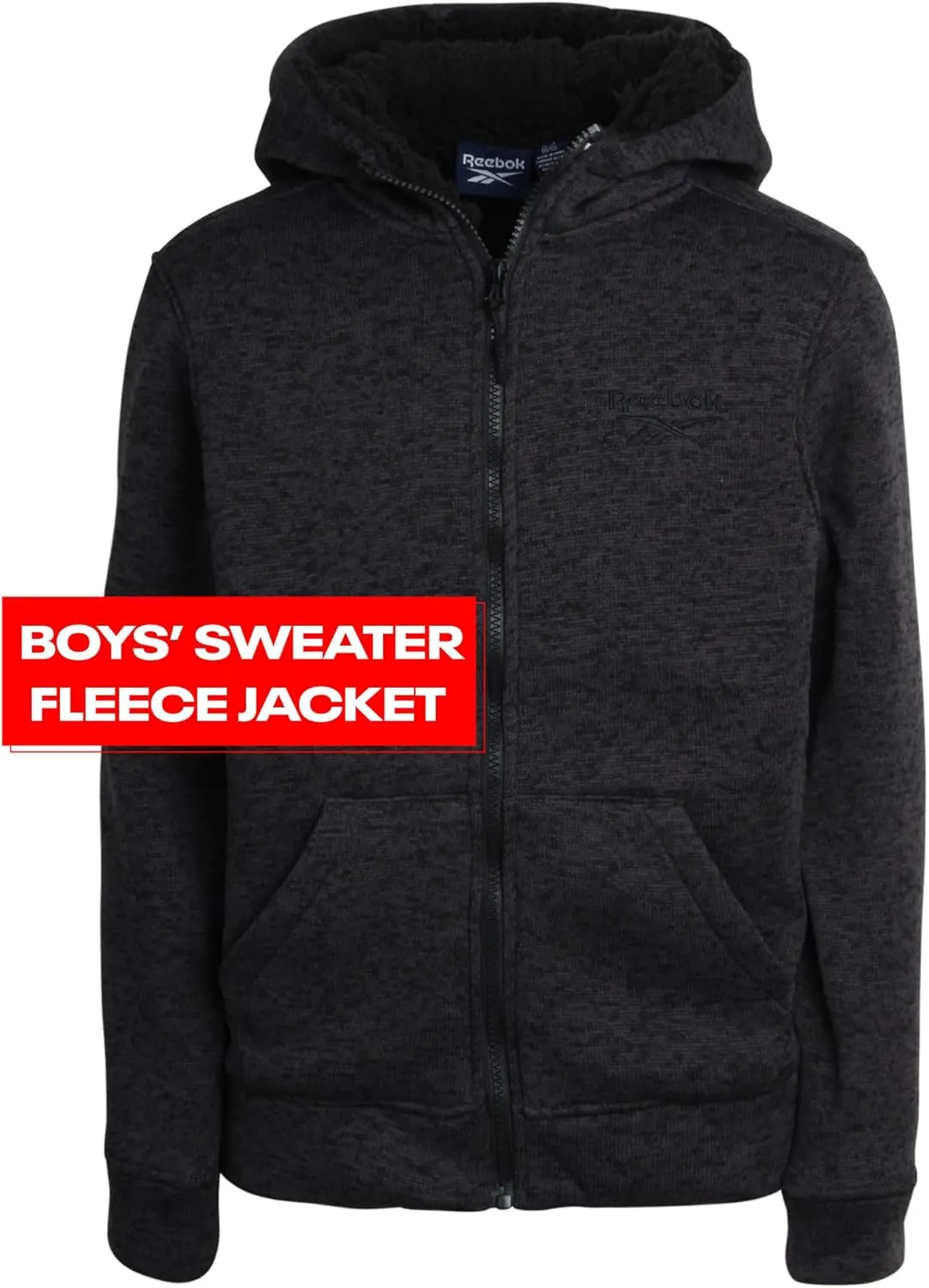 Reebok Boys Sweatshirt  Heavyweight Sherpa Lined Full Zip Sweater Fleece Jacket  Winter Hoodie Sweatshirt for Boys (8-20)