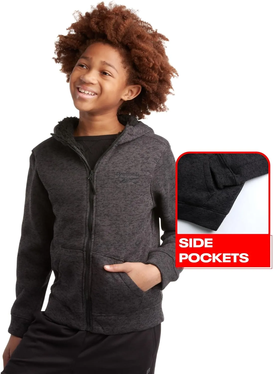 Reebok Boys Sweatshirt  Heavyweight Sherpa Lined Full Zip Sweater Fleece Jacket  Winter Hoodie Sweatshirt for Boys (8-20)
