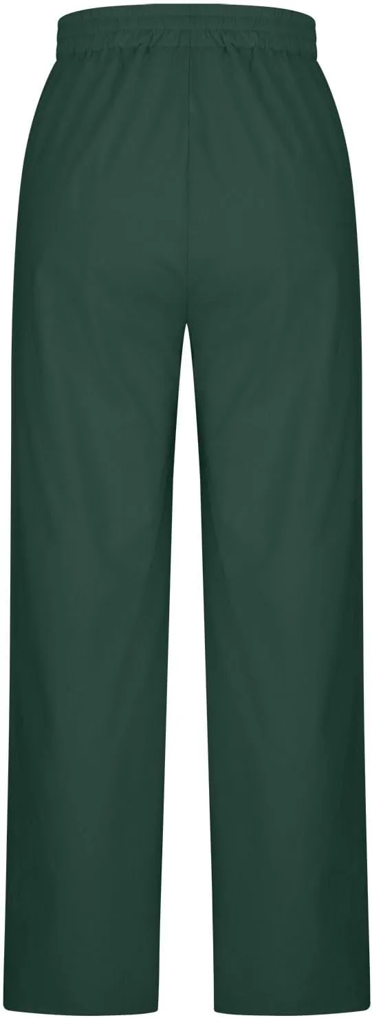 Ruziyoog Women's Cotton Linen Pants Summer Drawstring Waist Wide Leg Lounge Palazzo Pants Casual Loose Yoga Trousers