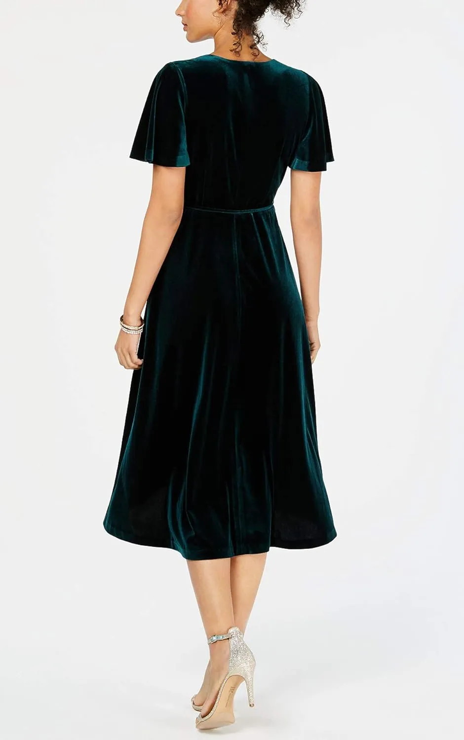 R.Vivimos Womens Velvet Pleated Wrap Tie Waist Elegant Flowy Party Plus Size Midi Dresses