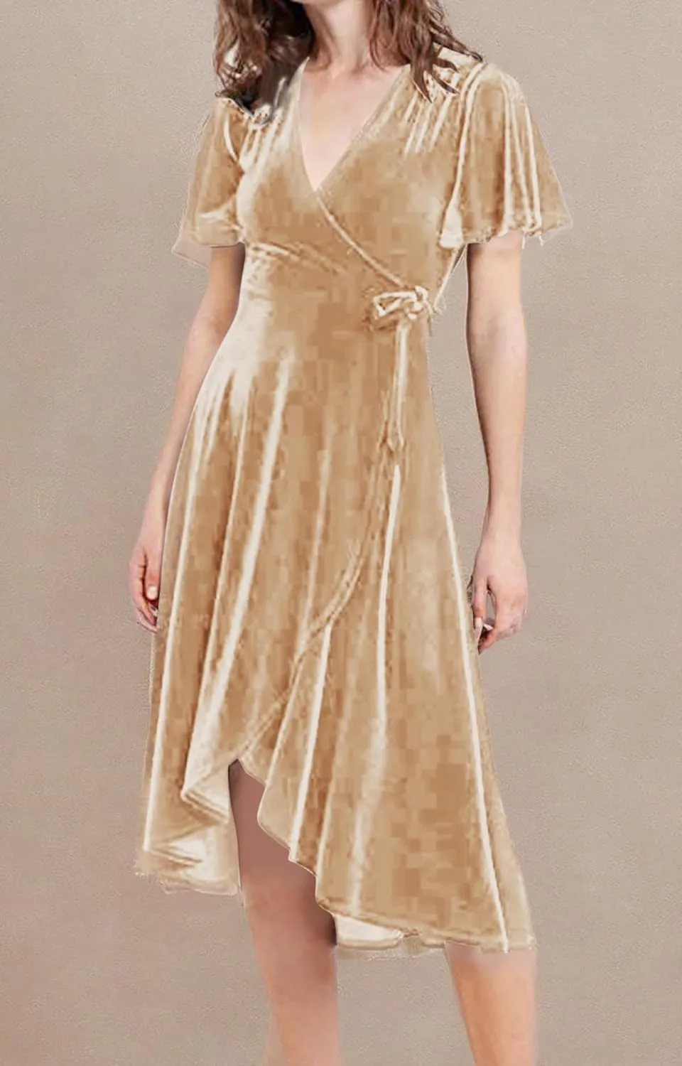 R.Vivimos Womens Velvet Pleated Wrap Tie Waist Elegant Flowy Party Plus Size Midi Dresses