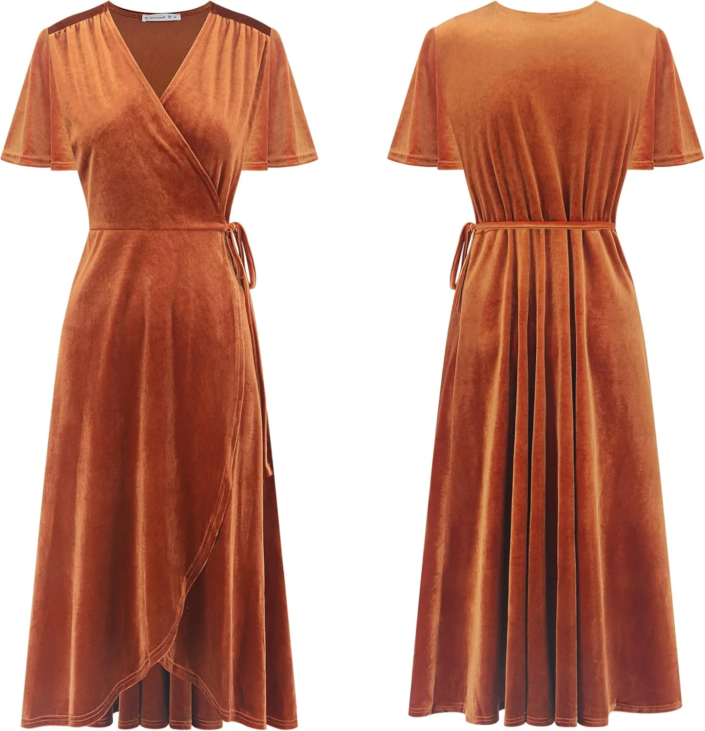 R.Vivimos Womens Velvet Pleated Wrap Tie Waist Elegant Flowy Party Plus Size Midi Dresses