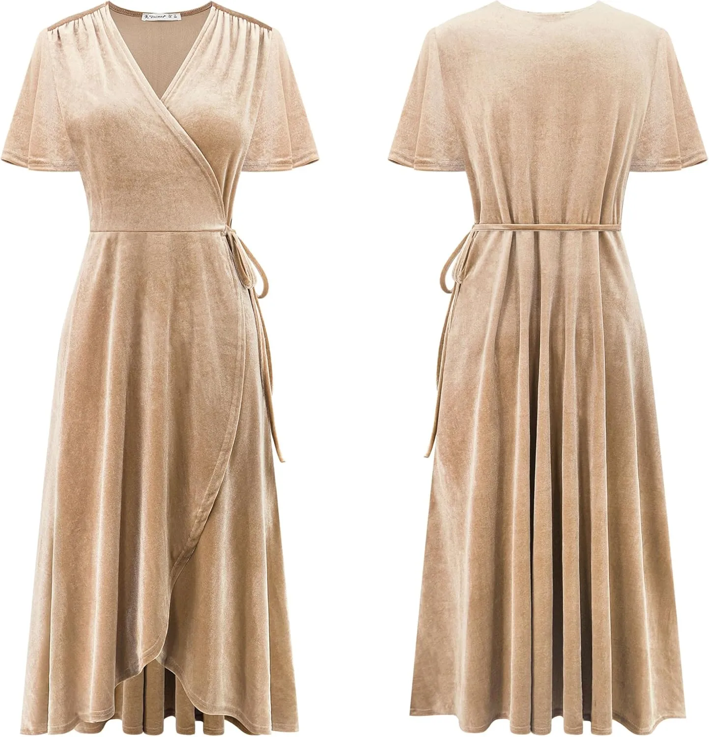 R.Vivimos Womens Velvet Pleated Wrap Tie Waist Elegant Flowy Party Plus Size Midi Dresses