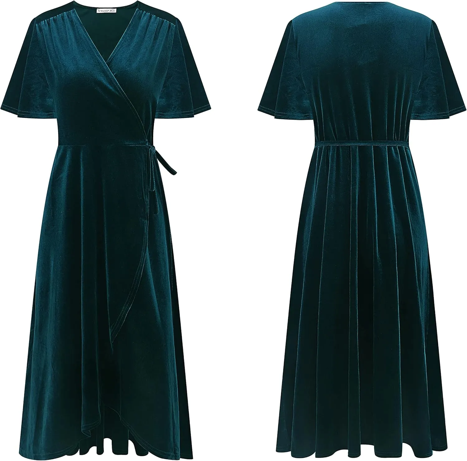 R.Vivimos Womens Velvet Pleated Wrap Tie Waist Elegant Flowy Party Plus Size Midi Dresses