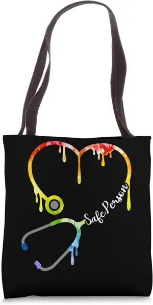 Safe Person, Heart Stethoscope, Nurse CNA Doctor, LGBTQ Ally Tote Bag