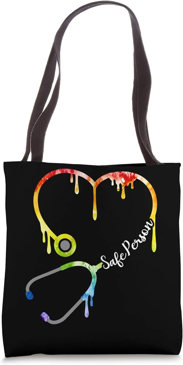 Safe Person, Heart Stethoscope, Nurse CNA Doctor, LGBTQ Ally Tote Bag