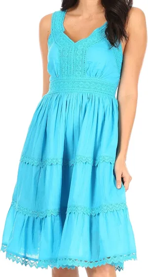 Sakkas Presta Roman Sleeveless Lined Tank Top Dress with Emrboidery Lace Design