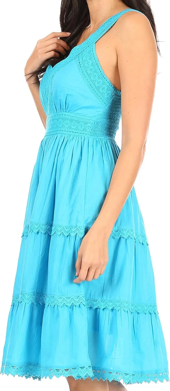 Sakkas Presta Roman Sleeveless Lined Tank Top Dress with Emrboidery Lace Design