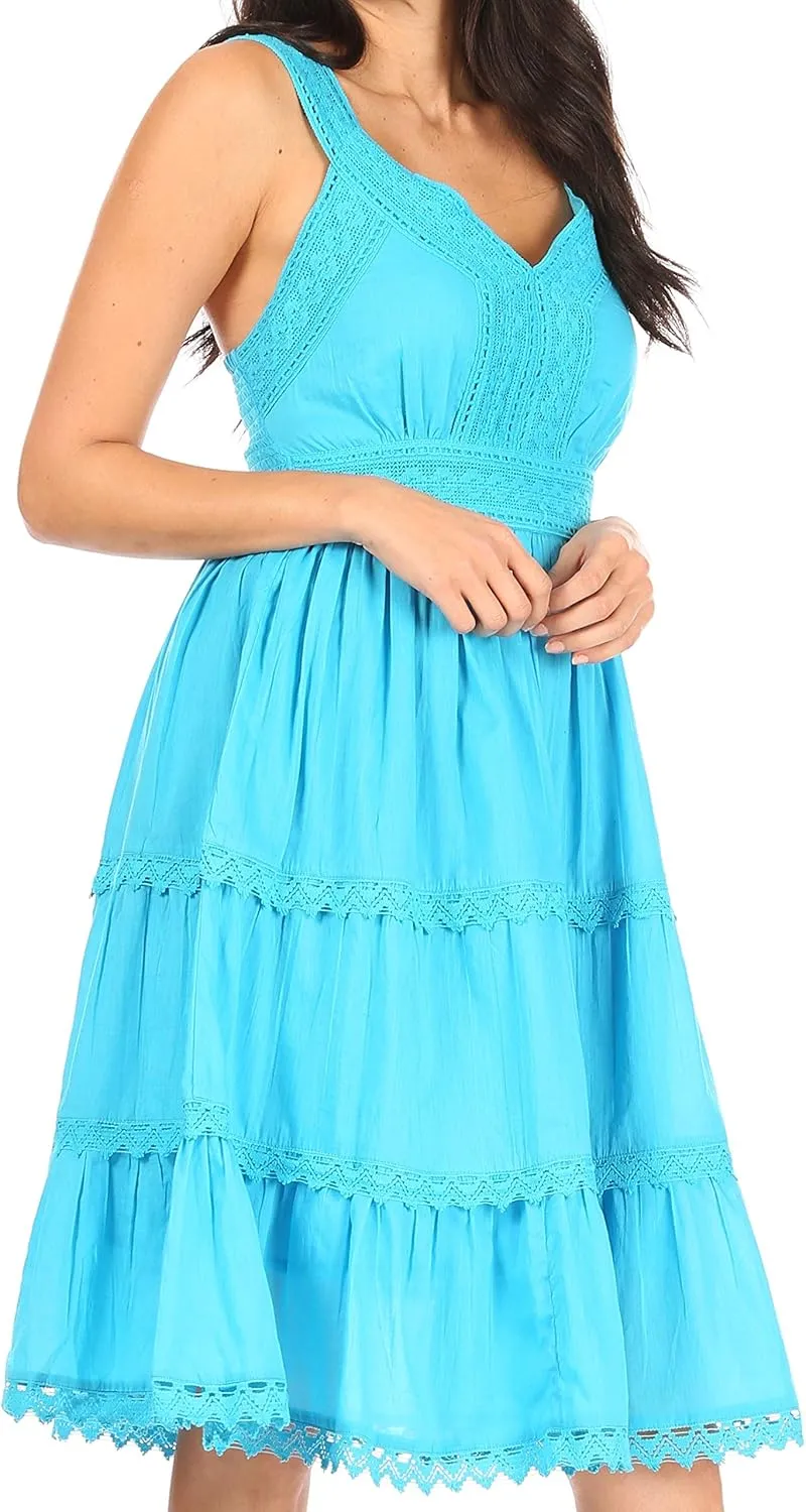 Sakkas Presta Roman Sleeveless Lined Tank Top Dress with Emrboidery Lace Design