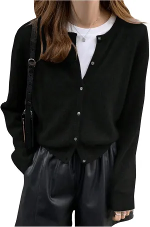 SHENHE Women's Crewneck Button Down Long Sleeve Cardigan Loose Casual Sweater Top