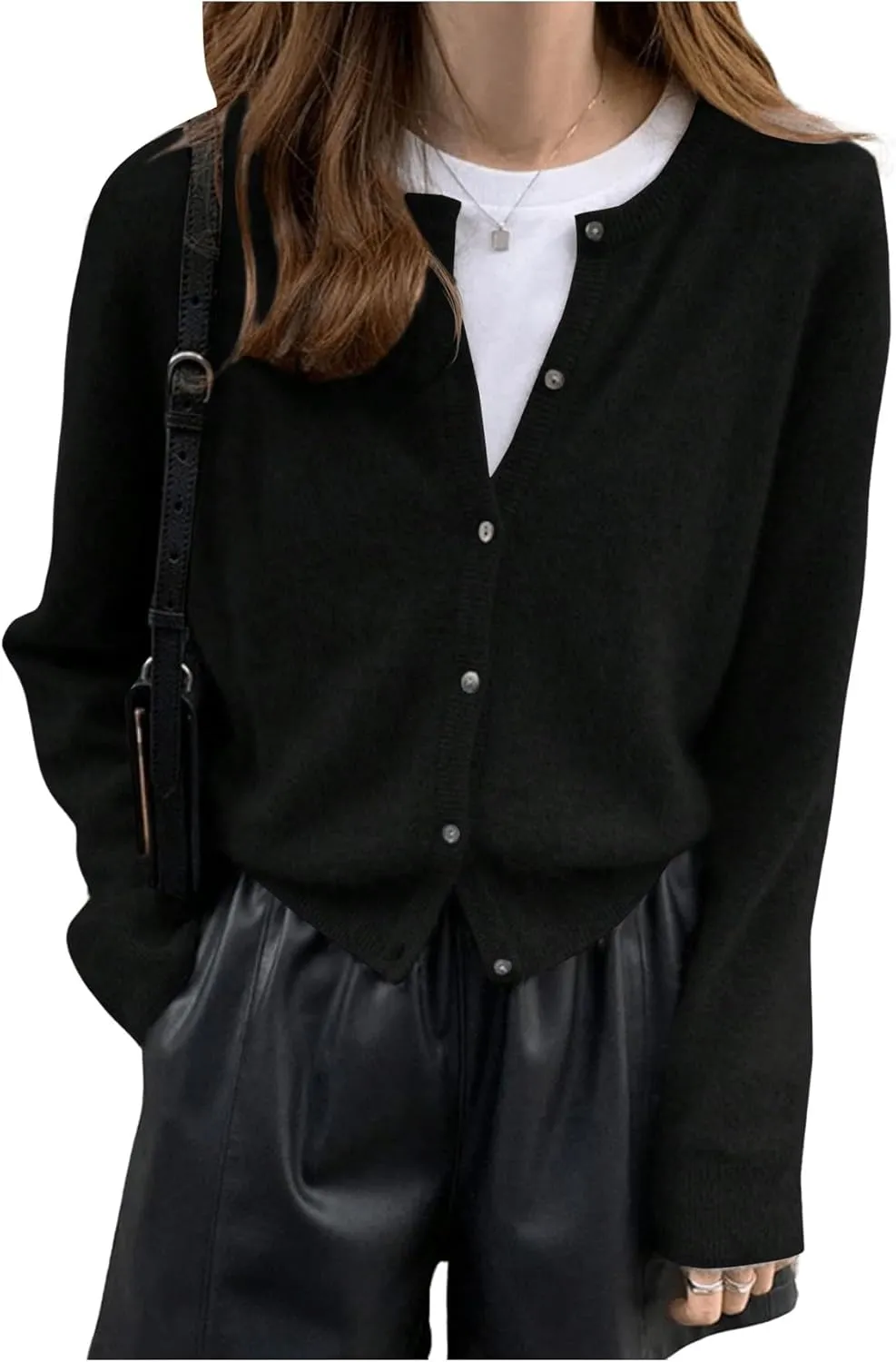 SHENHE Women's Crewneck Button Down Long Sleeve Cardigan Loose Casual Sweater Top